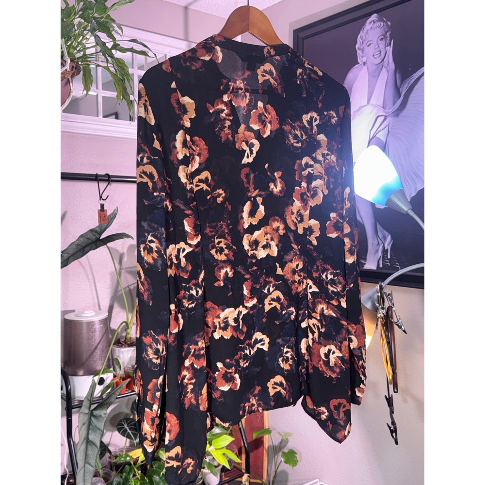 Simply Vera Vera Wang Blouse WomenXL Black Orange Floral Long Sleeve V-Neck Top - Picture 3 of 10